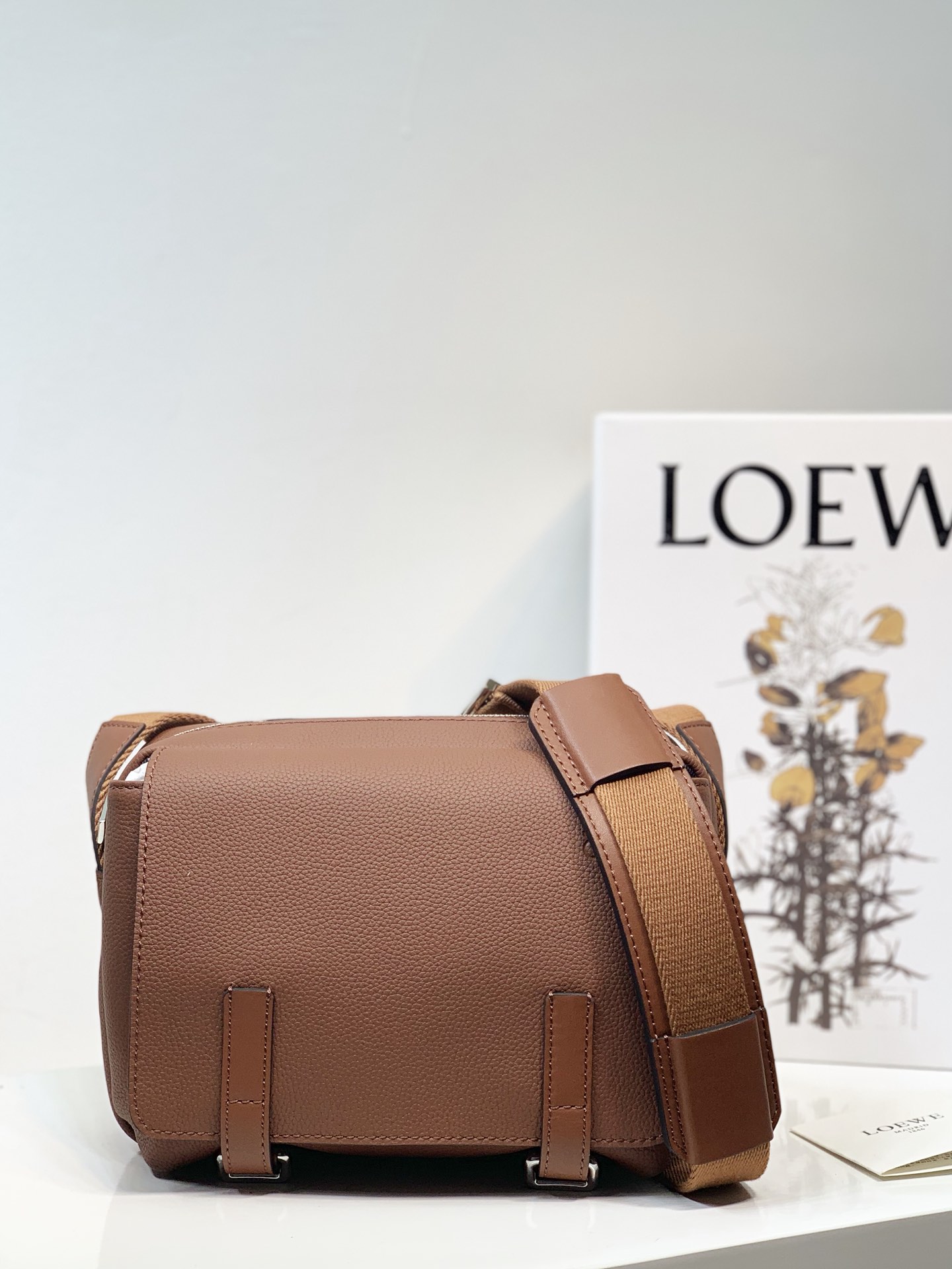 Loewe XS Military Messenger Bag in Soft Grained Calfskin Brown